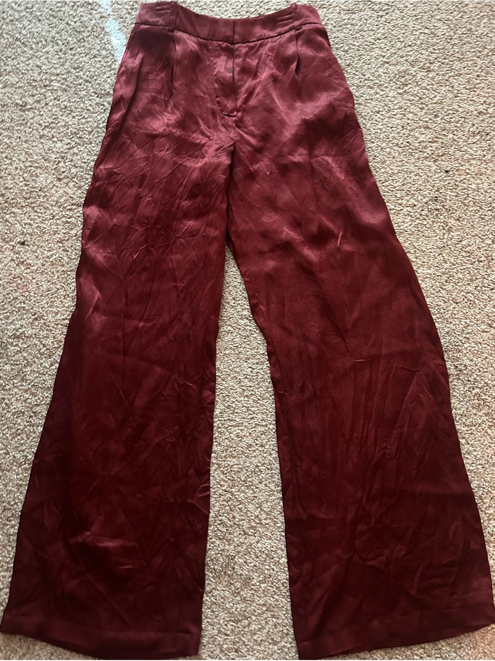 Mango Wide-Leg Pants in Burgundy Red